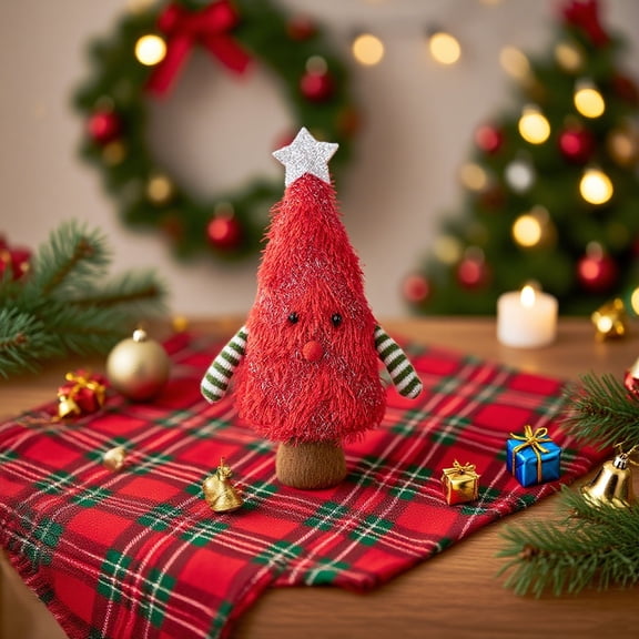 Christmas Tree Plush Doll Ornament - Cute Shaped Soft Decoration for Tabletop, Desk, Dorm Room, Home, Fireplace Holiday Decorations & Collectible Gifts