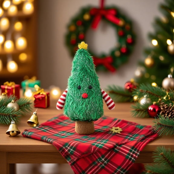 Christmas Tree Plush Doll Ornament - Cute Shaped Soft Decoration for Tabletop, Desk, Dorm Room, Home, Fireplace Holiday Decorations & Collectible Gifts