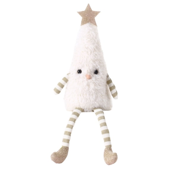 Christmas Tree Plush Doll with Star Topper, Cute Long Leg Striped Xmas Stuffed Figurine, Soft Tabletop Holiday Decor, Available in Green & White, Christmas Gift for Family
