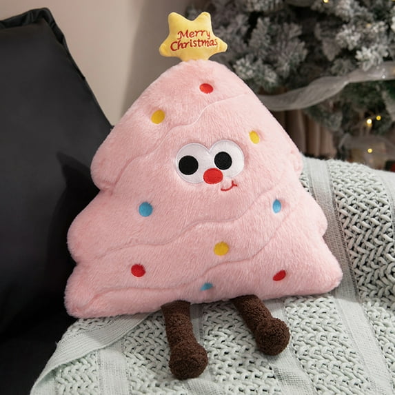 Christmas Tree Plush Pillow Toy - Cute Holiday Cushion with Smiley Face and Star, 19.68 Inches, Multiple Colors