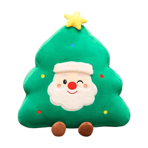 Christmas Tree Plush Toy Soft Stuffed Pillow Doll with Santa Face Embroidery Decorative Plush Figure for Sofa Bed Room