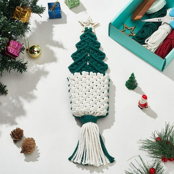 Christmas Tree Pocket Macrame Kit Beginners Boho Christmas Tree Hanging Ornaments Home Decor DIY Christmas Macrame Kit Holiday Wall Hanging with Step-by-Step Video Tutorials