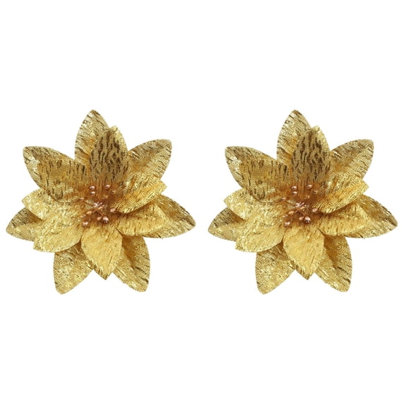 Christmas Tree Poinsettia Flowers 2Pcs Gold Glitter Cloth Artificial Flowers for Wreath Garland Centerpiece Holiday Decor
