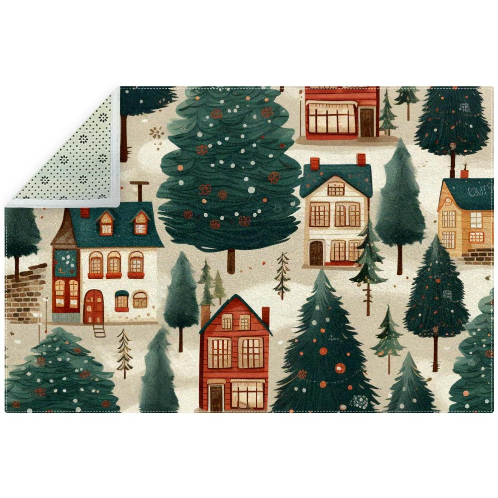 Christmas Tree Polyester RightAngle Floor Mat Durable Rug for Home