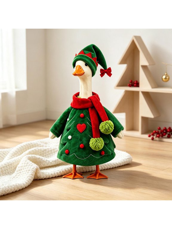 Christmas Tree Porch Goose Outfit for Holiday Home Party Decoration Fits Lawn 23" Goose Statue