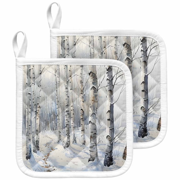 Christmas Tree Pot Holders for Kitchen Heatproof Potholder, 2 Pack White Winter Xmas Snowflake Hot Pads Multipurpose Oven Pads Cloth Potholders Trivet for Cooking and Baking