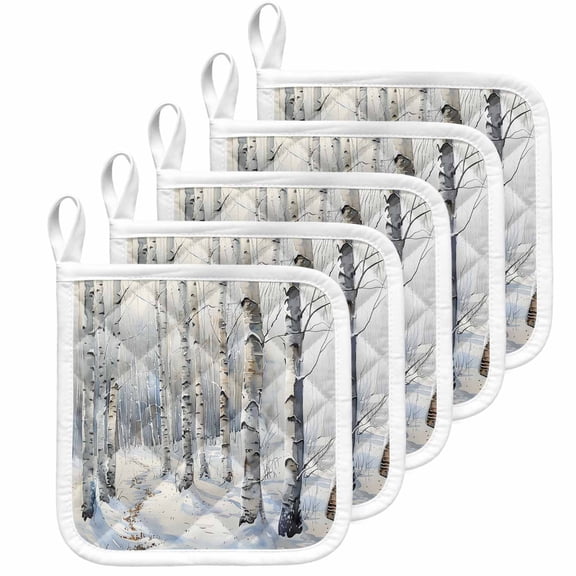 Christmas Tree Pot Holders for Kitchen Heatproof Potholder, 5 Pack White Winter Xmas Snowflake Hot Pads Multipurpose Oven Pads Cloth Potholders Trivet for Cooking Baking