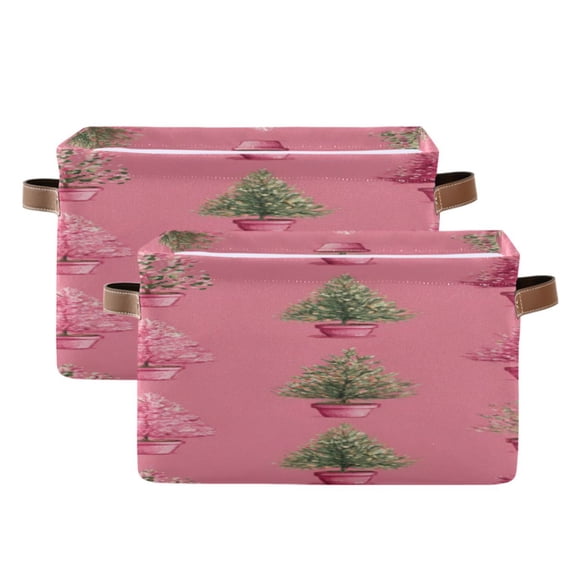 Christmas Tree Potted Plants Square Storage Bins with Handles Collapsible Containing Box 2 Packs