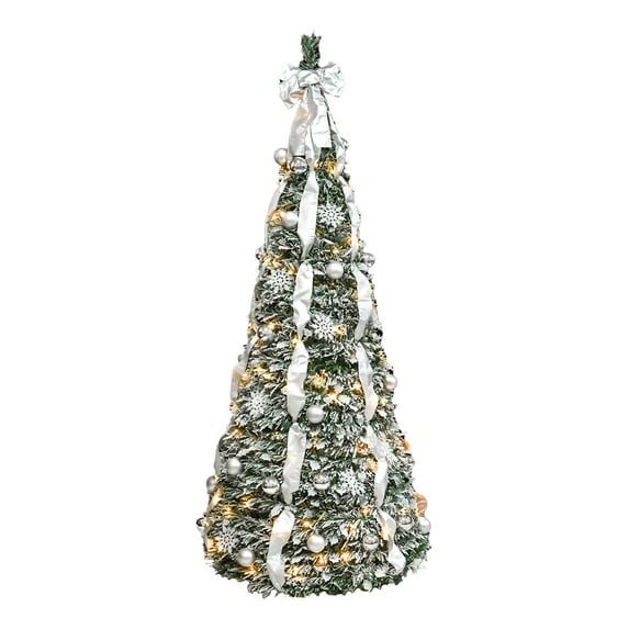 Christmas Tree Pre-lit Slim Holiday Decoration, Décor LED Lights, Metal Stand,Xmas Tree for Room, Bedroom, Apartment, Outdoor Porch, Office (Green and White, 6FT)