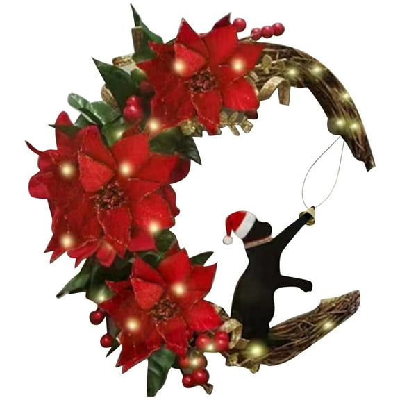 Christmas Tree Prelit Farmhouse Wreaths For Front Door Wall Ornament Moon Wreath With Cat Flowers With Rose Garland Decorations For Indoor Outdoor Window Christmas Decorations Clearance