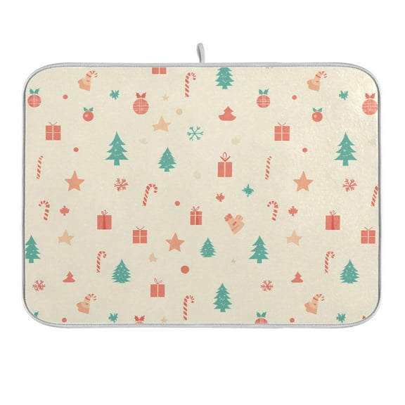 Christmas Tree Presents Candy Cane Dish Drying Mat 16x18 Absorbent Microfiber Draining Rack Pad for Kitchen Counter Sink