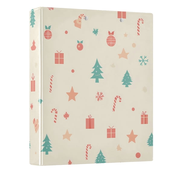 Christmas Tree Presents Candy Cane Hardcover 3 Ring Binder 1.5” Round Rings Letter Size Paper Pockets for School Office Supplies