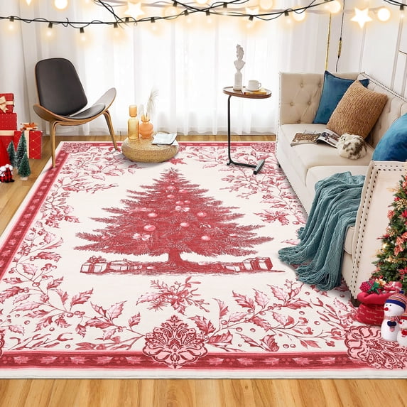 Christmas Tree Print Non-Slip Door Shiny Area Rugs for Entryway Indoor,Small Washable Kitchen Mats Throw Soft Bathroom Carpet, For Bedroom,Living Room, Laundry, Holiday Home Decoration