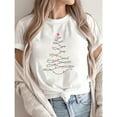 thumbnail image 1 of Christmas Tree Print T-Shirt with Multicolor & Star Design - Short Sleeve Crew Neck Casual Top White S-5XL, 1 of 5