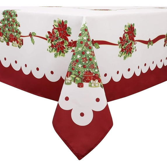 Christmas Tree Print Tablecloth Waterproof and Stain Resistant Table Cloth Decorative Tablecloths is Suitable for Holiday/Dining/Party Use(60x84 Inch)