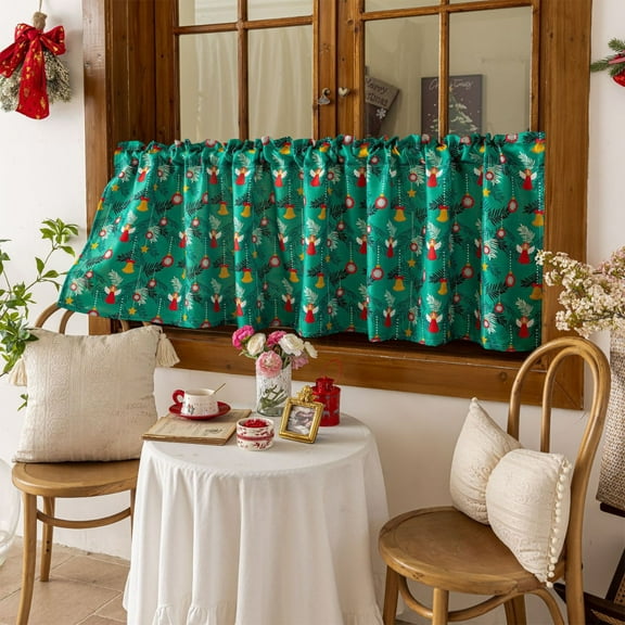 Christmas Tree Print Window Curtain Polyester Holiday Decor for Home Shower Bathroom Festive Accent(Green)