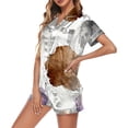 thumbnail image 1 of Christmas Tree Print Womens Short Sleeve Shorts Set Button Down Shirt Matching Drawstring Shorts Lightweight Festive Loungewear, 1 of 4