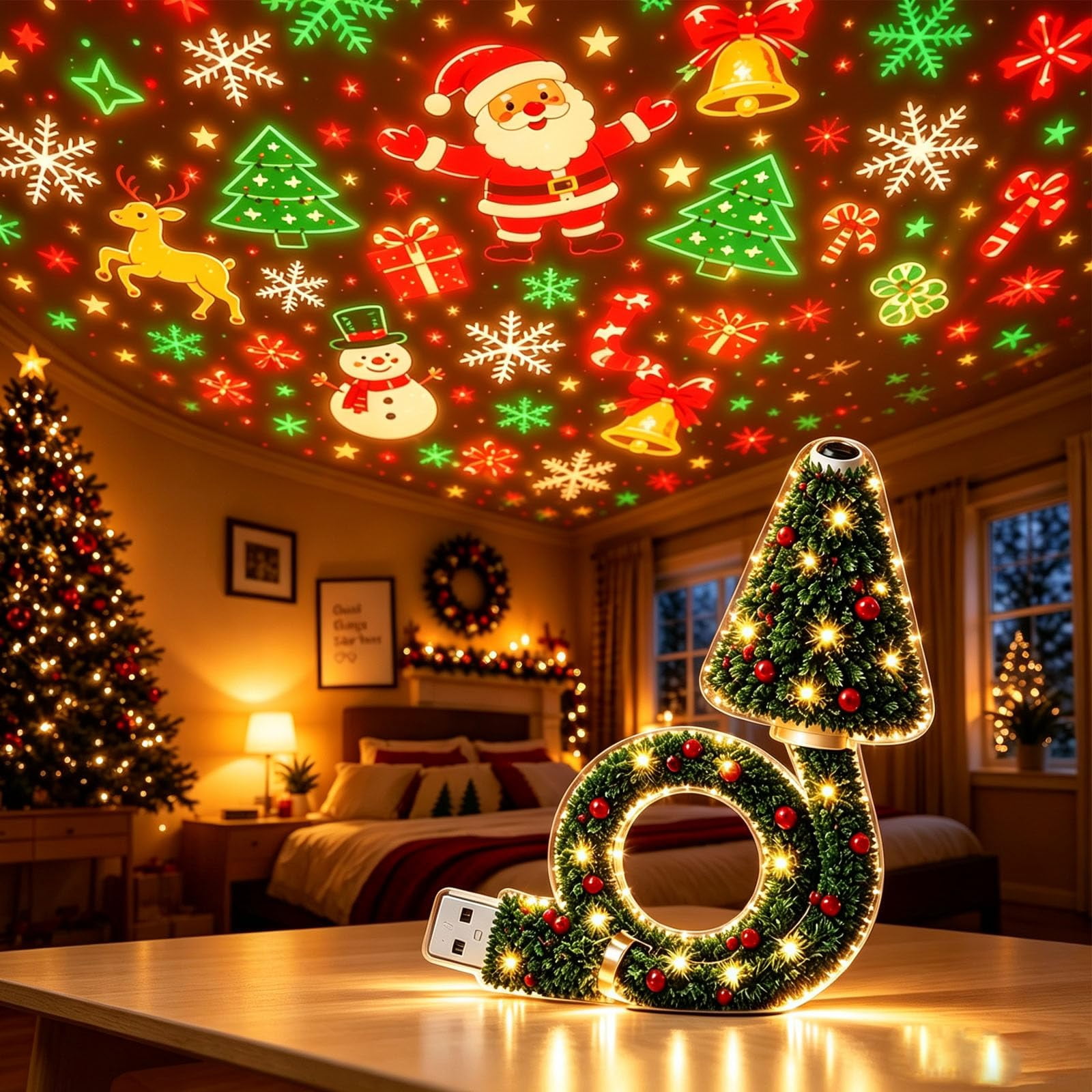 Rojection Formula Christmas Tree Projection Night Light, Christmas Ceiling Projector, USB ...
