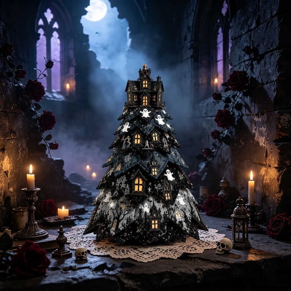 Christmas Tree Quilt Kit 7.9" DIY Halloween Patchwork Sewing Craft Kit Seasonal Patchwork Craft Kit for Adult Beginner Gifts for Quilting Lovers Home Halloween Decor