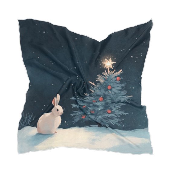Christmas Tree and A Rabbit Square Silk Scarf, 23.6223.62in Polyester Simulated Silk Satin Scarf Tops for Women Head Wraps Shirt Bandana Curly Hair Tie Headband Headscarf