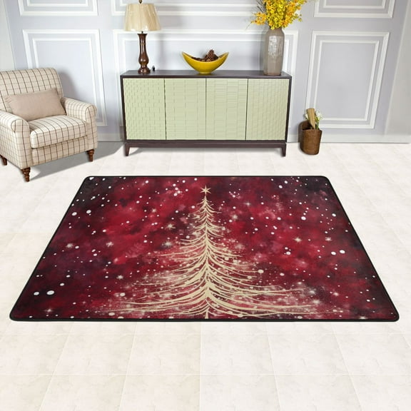 Christmas Tree Red Area Floor Mats Soft Large Nursery Rugs Non-Slip Foam Carpets Living Room Doormat for Bedroom Dinning Decor 36" x 24"