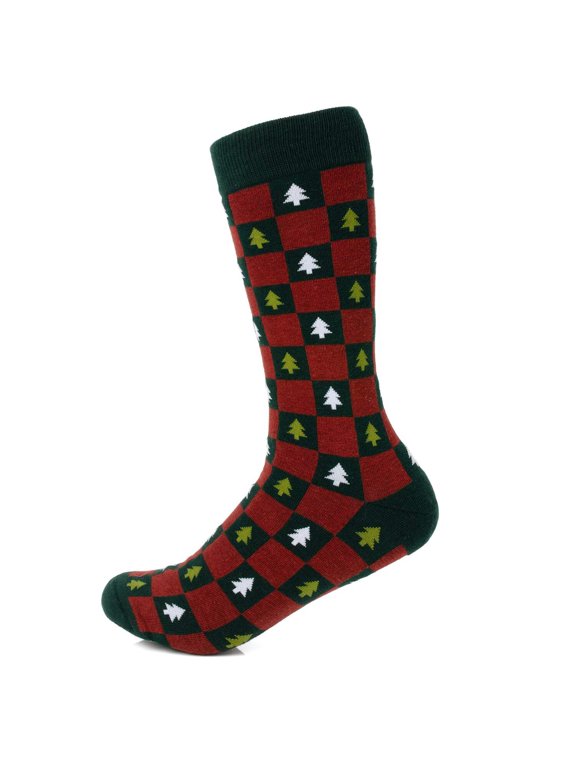 Christmas Tree Red Green Checkered Men's Socks