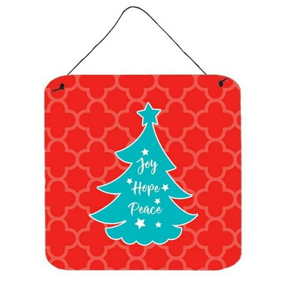 Christmas Tree Red Teal Wall or Door Hanging Prints
