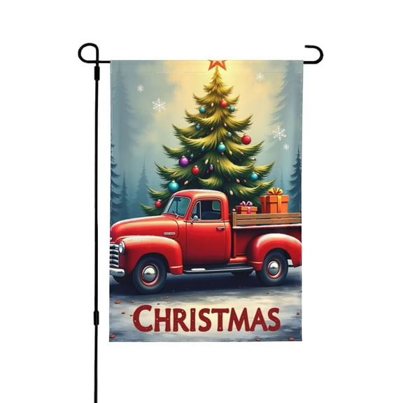 Christmas Tree Red Truck Small Decorative Garden Flag, Xmas Gifts Black White Buffalo Plaid Check Yard Lawn Outside Decor, Snowflakes Winter Holiday Farmhouse Outdoor Home Decoration 12.5x18 1 Flag