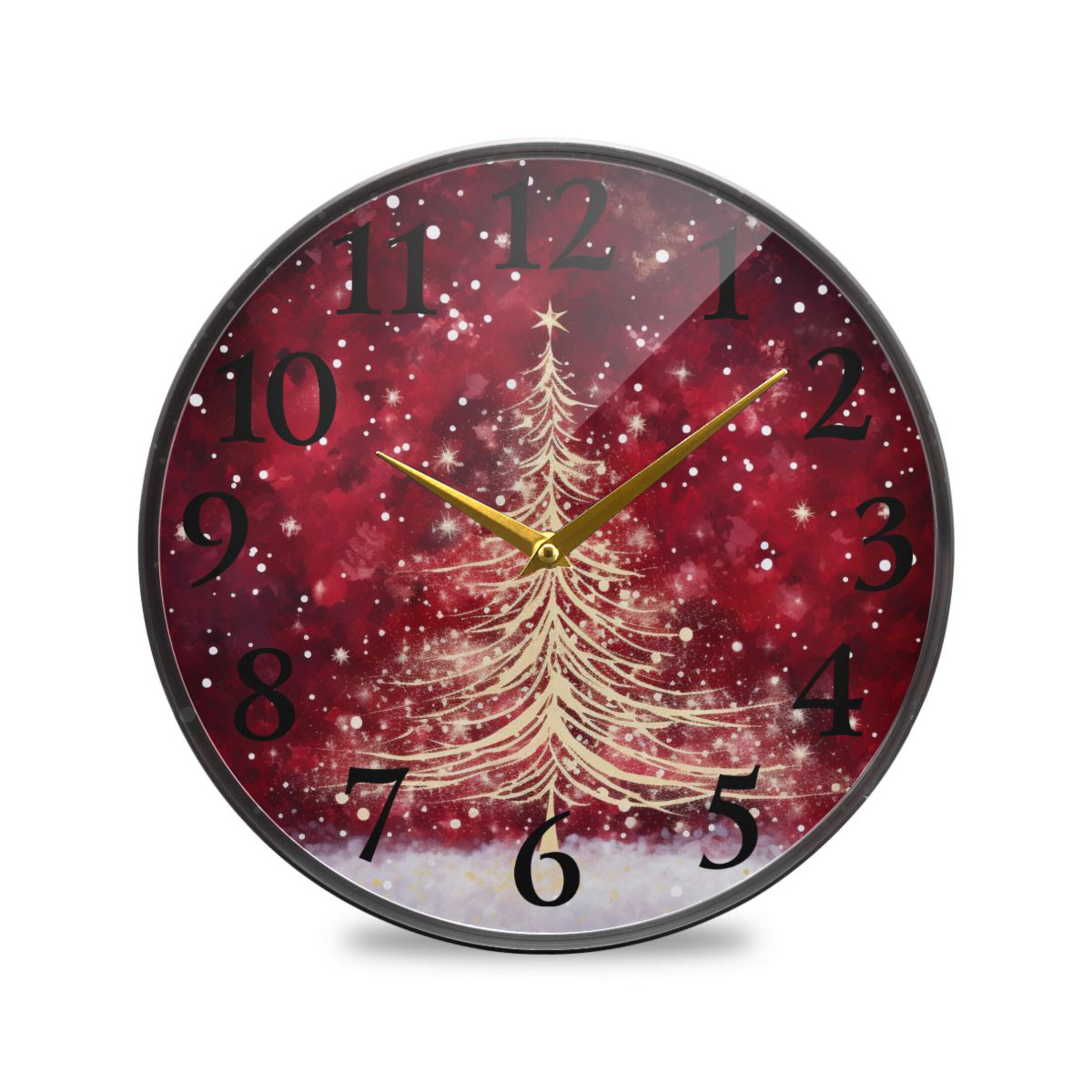 Christmas Tree Red Wall Clocks Battery Operated 11.9 Inch Round Clock