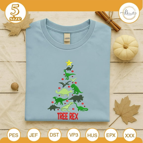 Christmas Tree Rex Embroidery File, Cute Dinosour Embroidery Design, Merry Christmas Shirt Idea, Dino Lover Gift, Winter Gift