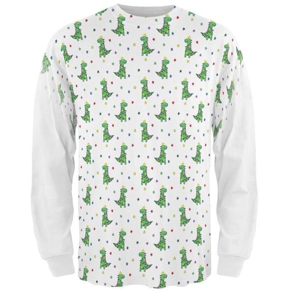 Christmas Tree Rex T-Rex Dinosaur Pattern All Over Mens Long Sleeve T Shirt Multi SM