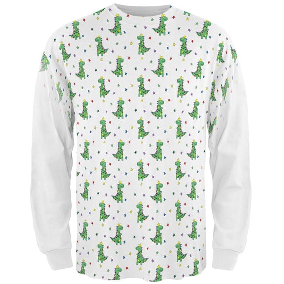 Christmas Tree Rex T-Rex Dinosaur Pattern All Over Mens Long Sleeve T Shirt Multi SM