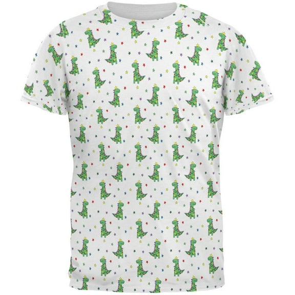 Christmas Tree Rex T-Rex Dinosaur Pattern All Over Mens T Shirt Multi MD