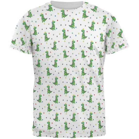 Christmas Tree Rex T-Rex Dinosaur Pattern All Over Mens T Shirt Multi X-LG
