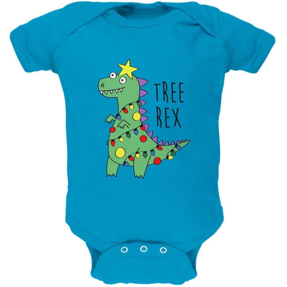 Christmas Tree Rex T-Rex Funny Dinosaur Soft Baby One Piece Turquoise 18-24 M
