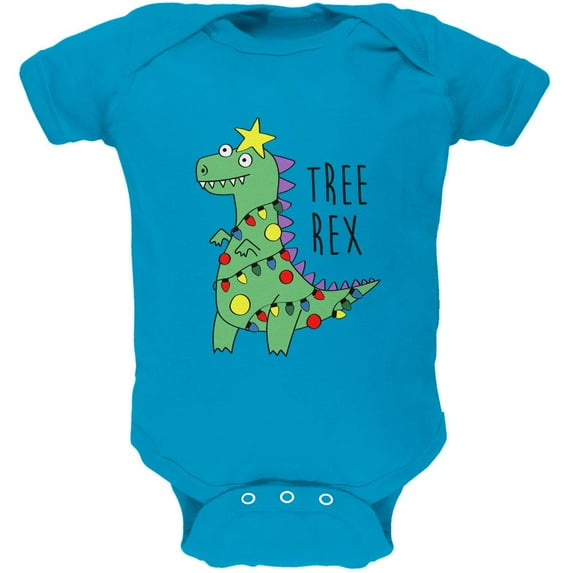 Christmas Tree Rex T-Rex Funny Dinosaur Soft Baby One Piece Turquoise 9-12 M