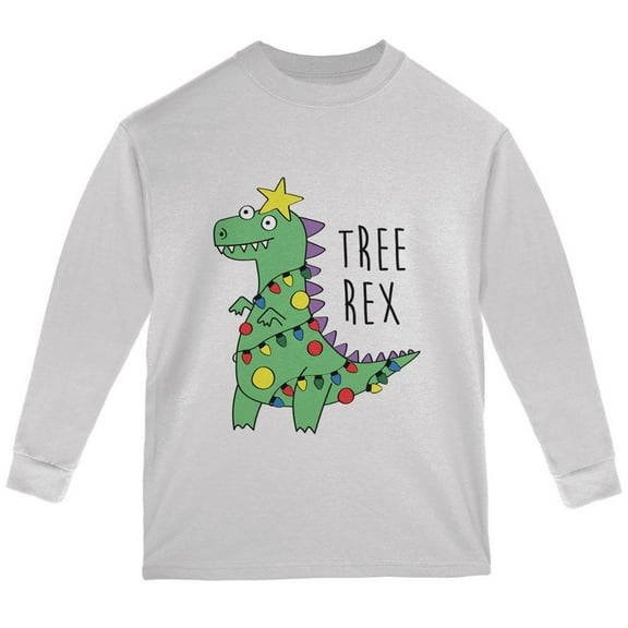 Christmas Tree Rex T-Rex Funny Dinosaur Youth Long Sleeve T Shirt White YLG