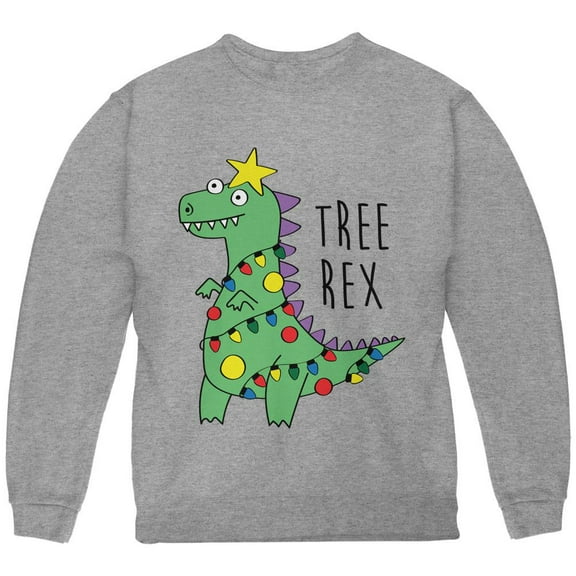 Christmas Tree Rex T-Rex Funny Dinosaur Youth Sweatshirt Storm Grey YLG