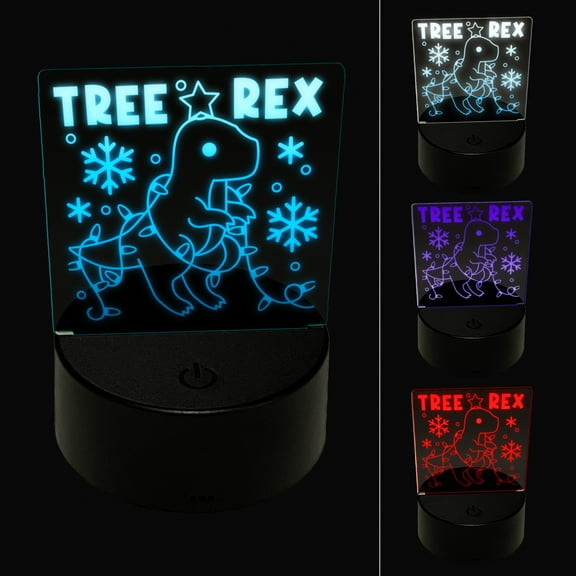 Christmas Tree Rex T-Rex Tyrannosaurus Dinosaur Pun LED Night Light Sign 3D Illusion Desk Nightstand Lamp