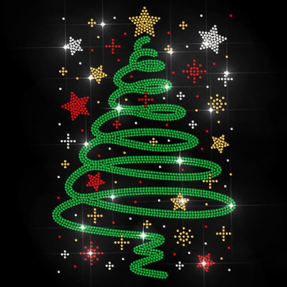 Christmas Tree Rhinestone Iron on Hotfix Transfer Stars Heat Transfer Sticker Christmas Festival Decoration Bling Clothing Applique