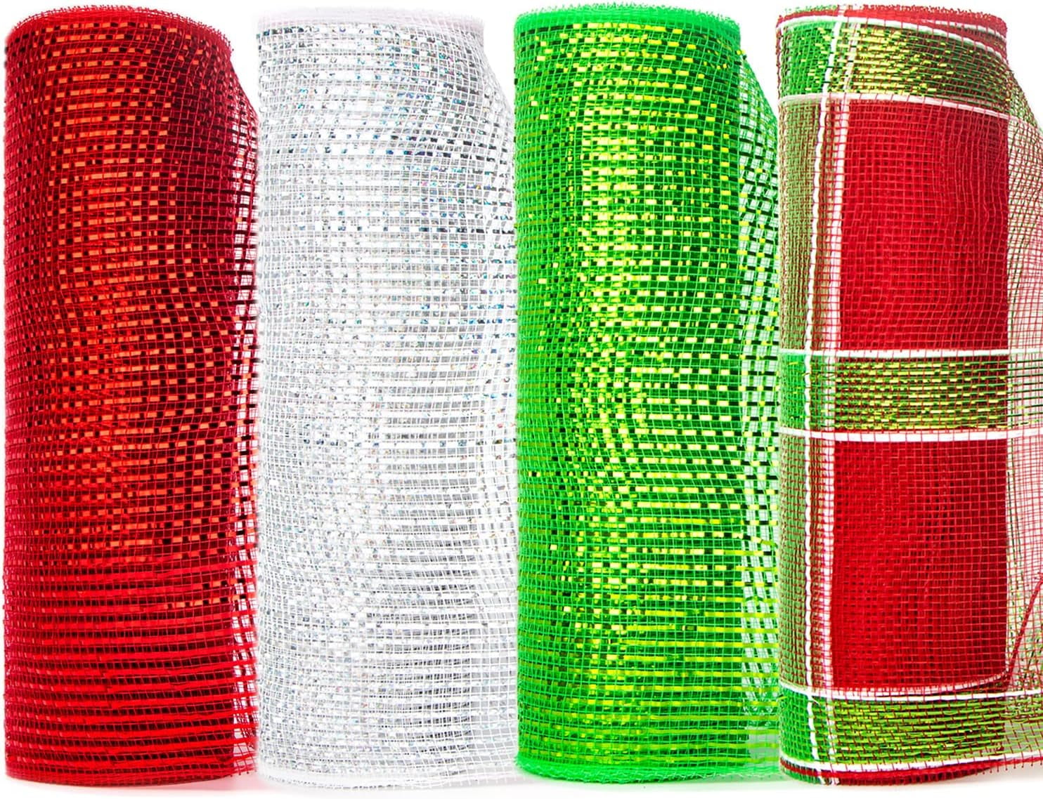 Christmas Tree Ribbon4 Rolls Mesh Ribbon Deluxe Metallic Red White
