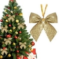 thumbnail image 1 of Christmas Tree Ribbon Bows, Hanging Bow Ornaments, Gold Holiday Décor, Gift Wrap Accent, Wreath & Table Decorations, 1 of 5