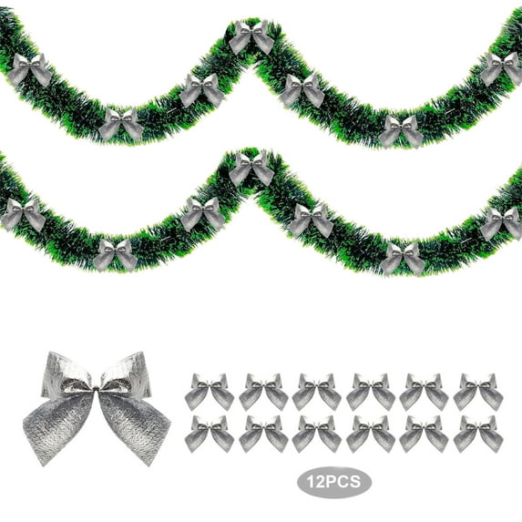 Christmas Tree Ribbon Garland 6.5FT with 12 Bow Garland for Wedding Birthday Party Windows Staircase Decor Supplies Xmas Tree Ornaments Hanging Ornament for Mantle Front Door
