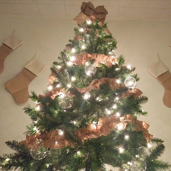 Christmas Tree Ribbon Garland Burlap Ribbon Garland 9 Ft X 6 Rolls, Rustic Farmhouse Country Christmas Tree Decorations, Neutral Natural Jute Burlap Fabric, Vintage Home Decor Wedding DIY Crafts