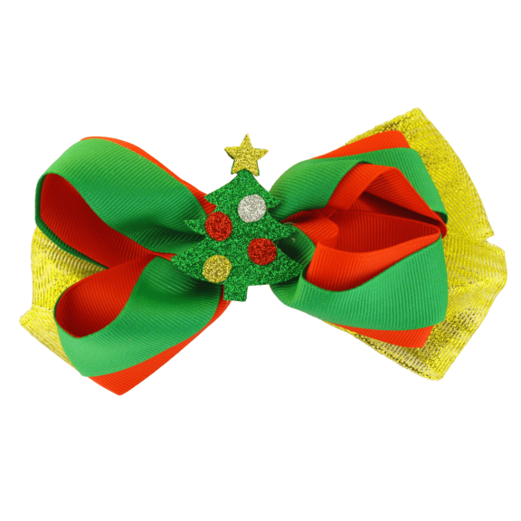 Christmas Tree Ribbon Hair Bow - 1 Pc.