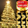 thumbnail image 1 of Christmas Tree Ribbon Lights String,  Tgnazet Gold 33 FT 100 LED Fairy Lights Copper Wire Ribbon Bows Lights for Xmas Tree Holiday Wedding Party Decoration, Gold Ribbon, Warm White Light, 1 of 8
