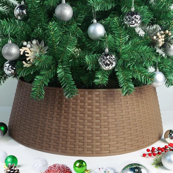 Christmas Tree Ring, 28.5" Plastic Christmas Tree Collar, Christmas Tree Skirt for Artificial Christmas Trees Decoration (Extra Large, Brown)