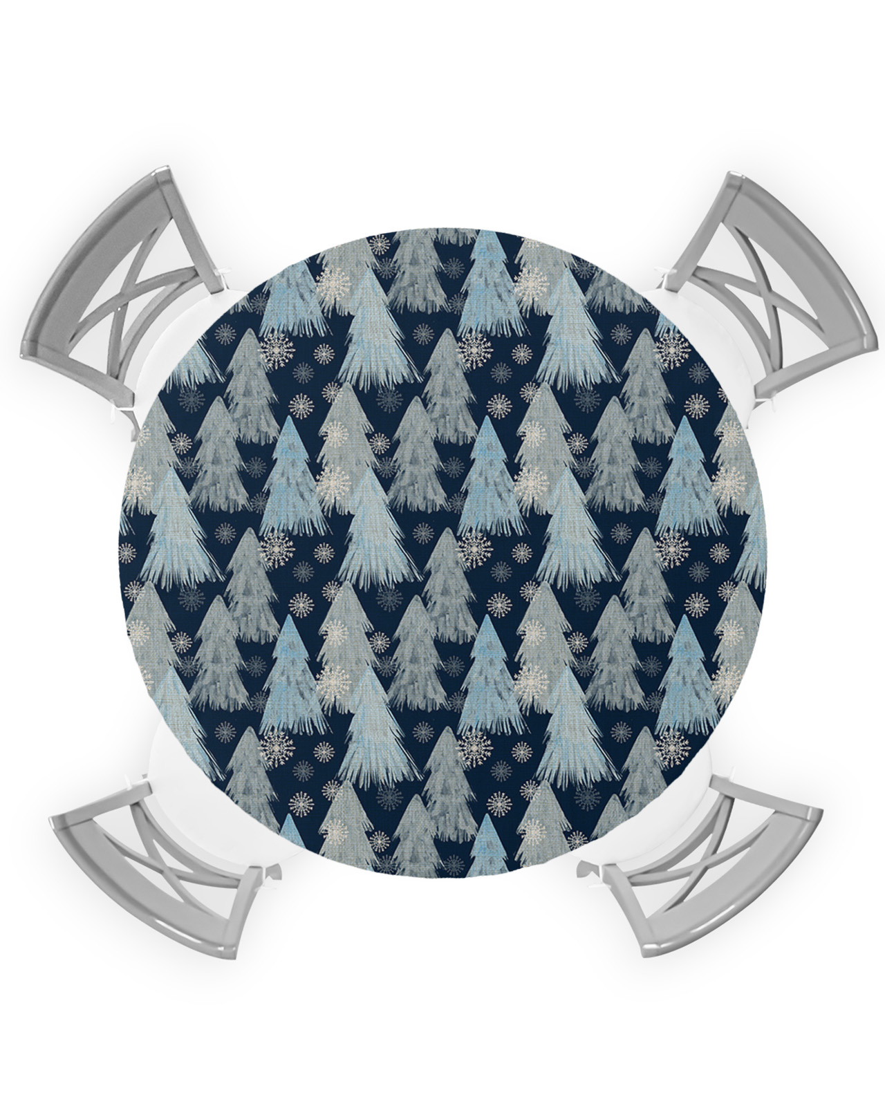 Christmas Tree Round Fitted Tablecloths Table Cover, Navy Blue Xmas