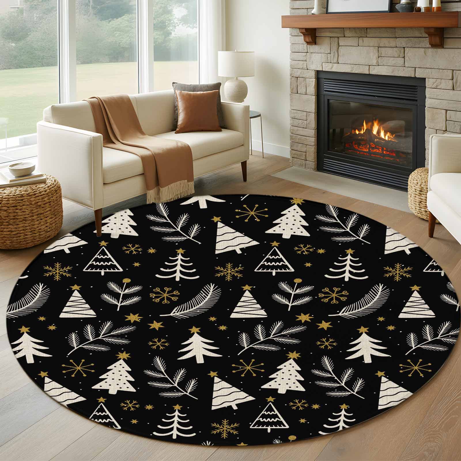 Christmas Tree Round Rug 5ft Washable Circle Kitchen Rugs Non Slip ...