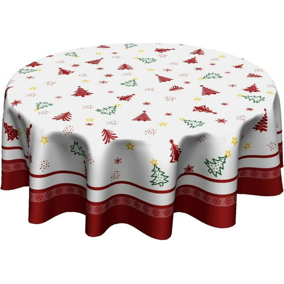 Christmas Tree Round Table Cloth - Winter Snowflakes Tablecloth 60 Inch Xmas Trees Snow Table Covers for Kitchen Party Dinner Tabletop Decoration